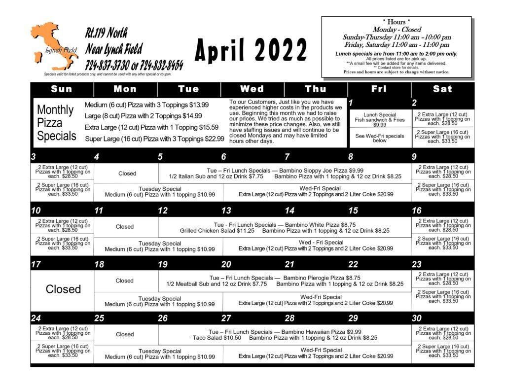 BrickOven Pizza Greensburg, PA Gino’s Pizza Lynch Field